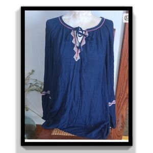 St. John's Bay Navy Embroidered Peasant Tunic Size 1x